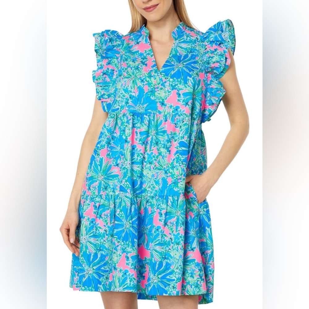 Lilly Pulitzer Aldena Ruffle Sleeve Cotton Dress Soleil Pink Good hare day small